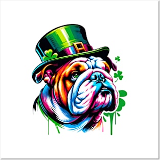 English Bulldog Celebrating Saint Patrick's Day Posters and Art